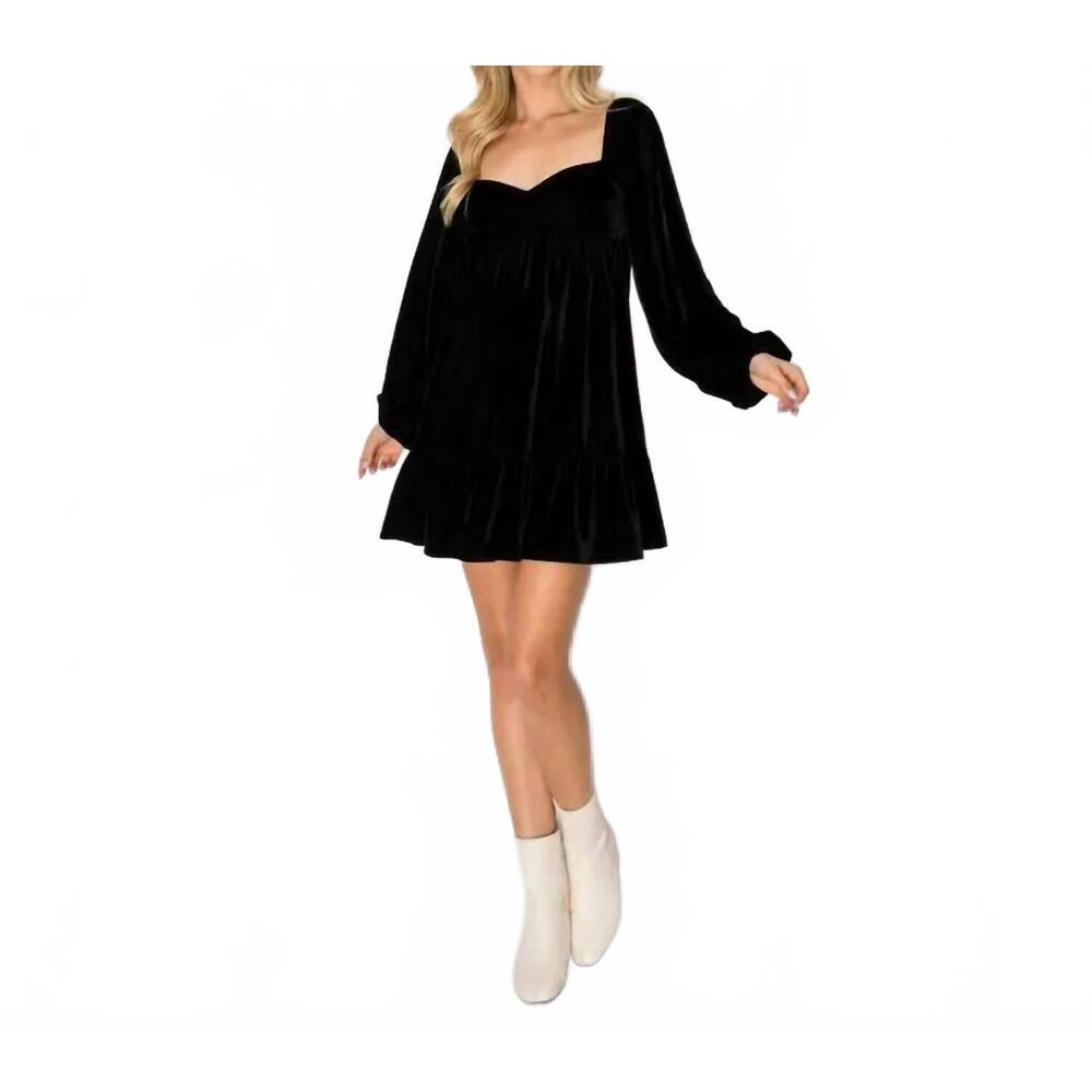 NEW LOVE WEDNESDAY velvet mini dress in black